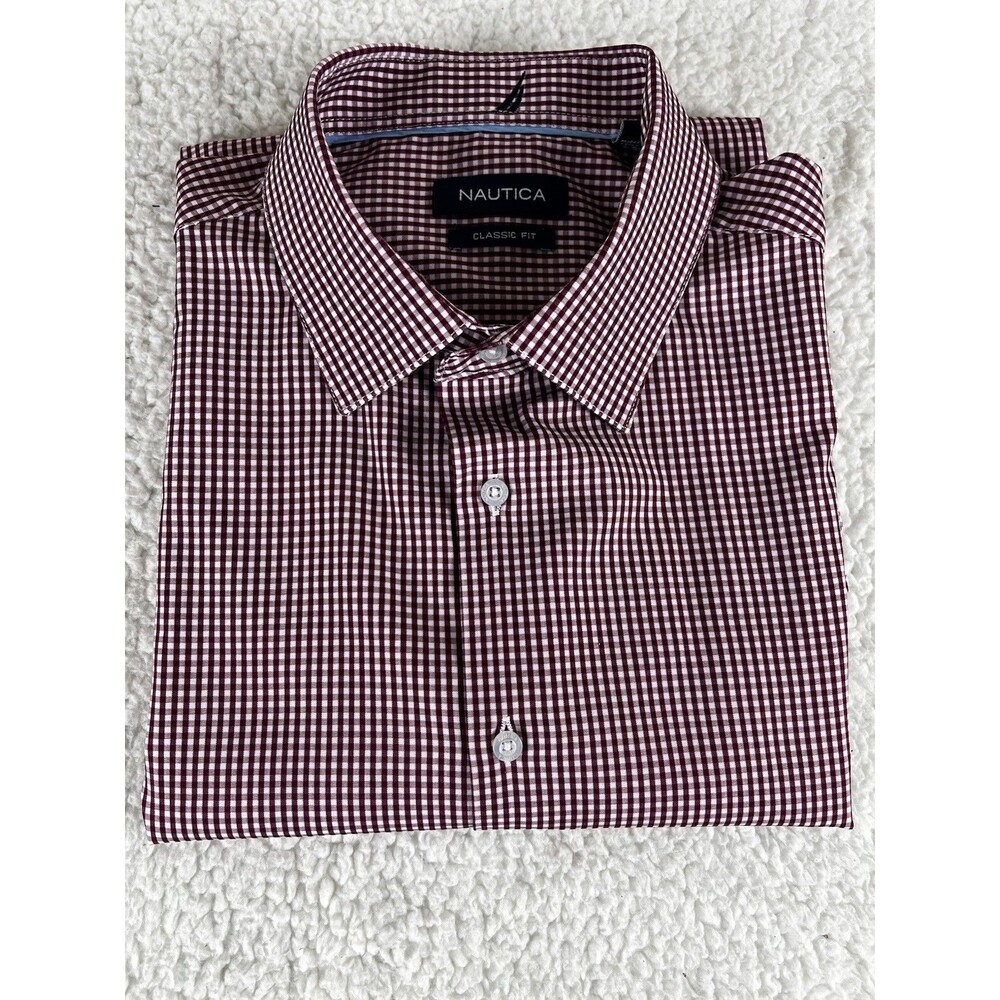 Nautica Shirt Mens Large Red Button Up Classic Fit Comfort Casual Stylish